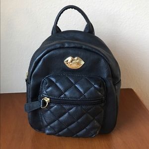 Betsey Johnson Mini Black Faux Leather Backpack
